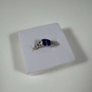 Sterling Silver 925 Ring With Blue Enamel Inlay Adjustable For Women